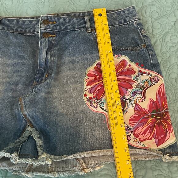 Thalia Sodi Womens Cotton Denim Patchwork Skirt Medium Wash Floral Size 15 16 - Picture 9 of 10